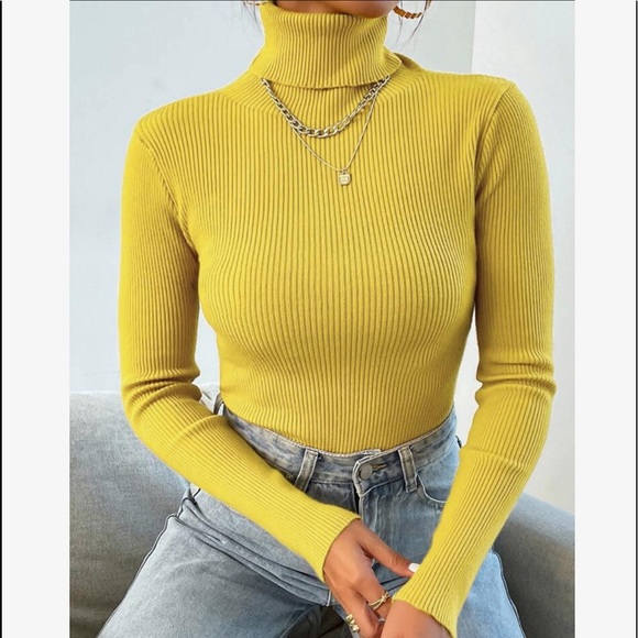 Casual Basic Knit High Neck Turtleneck Top Blouse - Picture 3 of 16